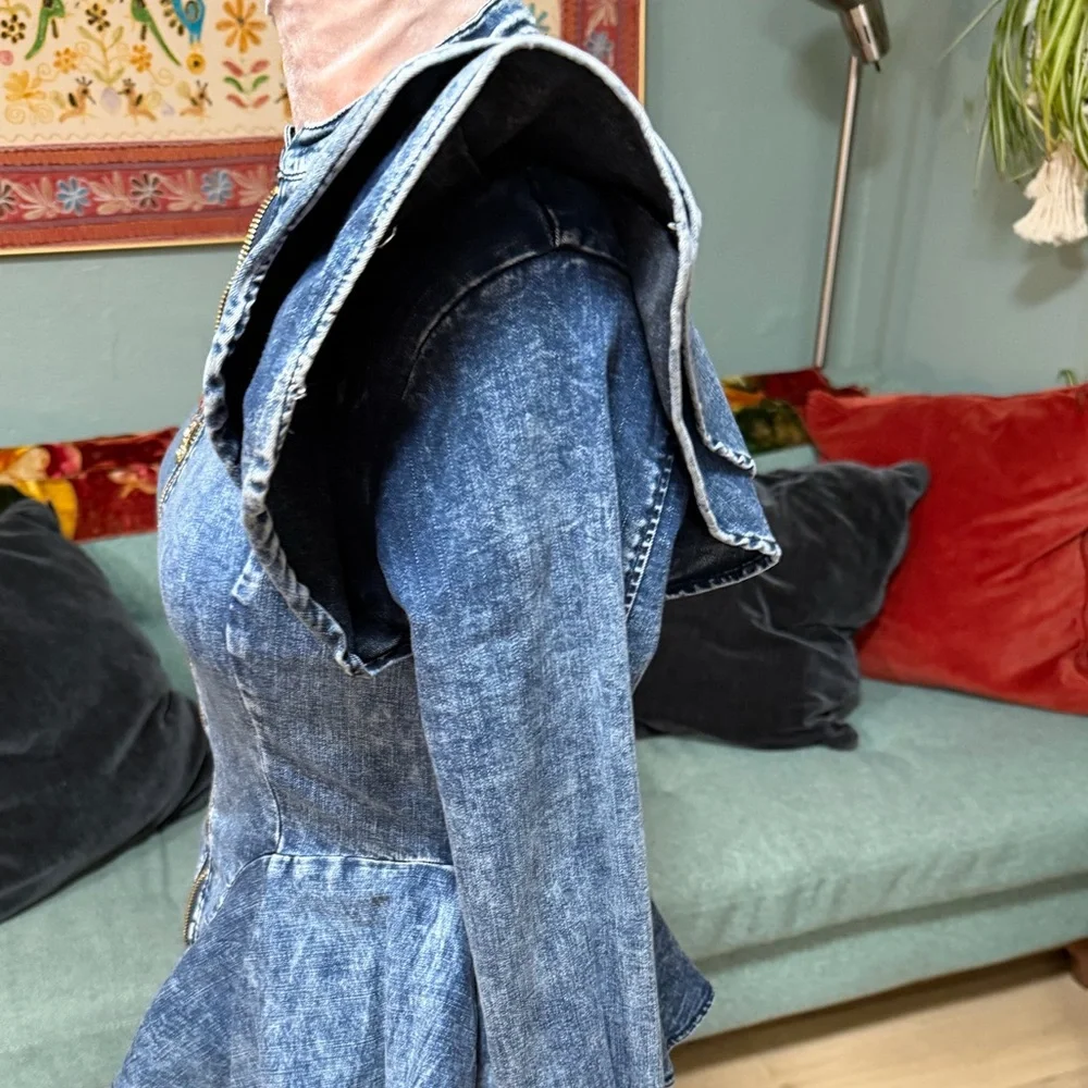 Vintage Blue Jean stretch Lady GaGa peplum feminine Jacket Small - Picture 10 of 13